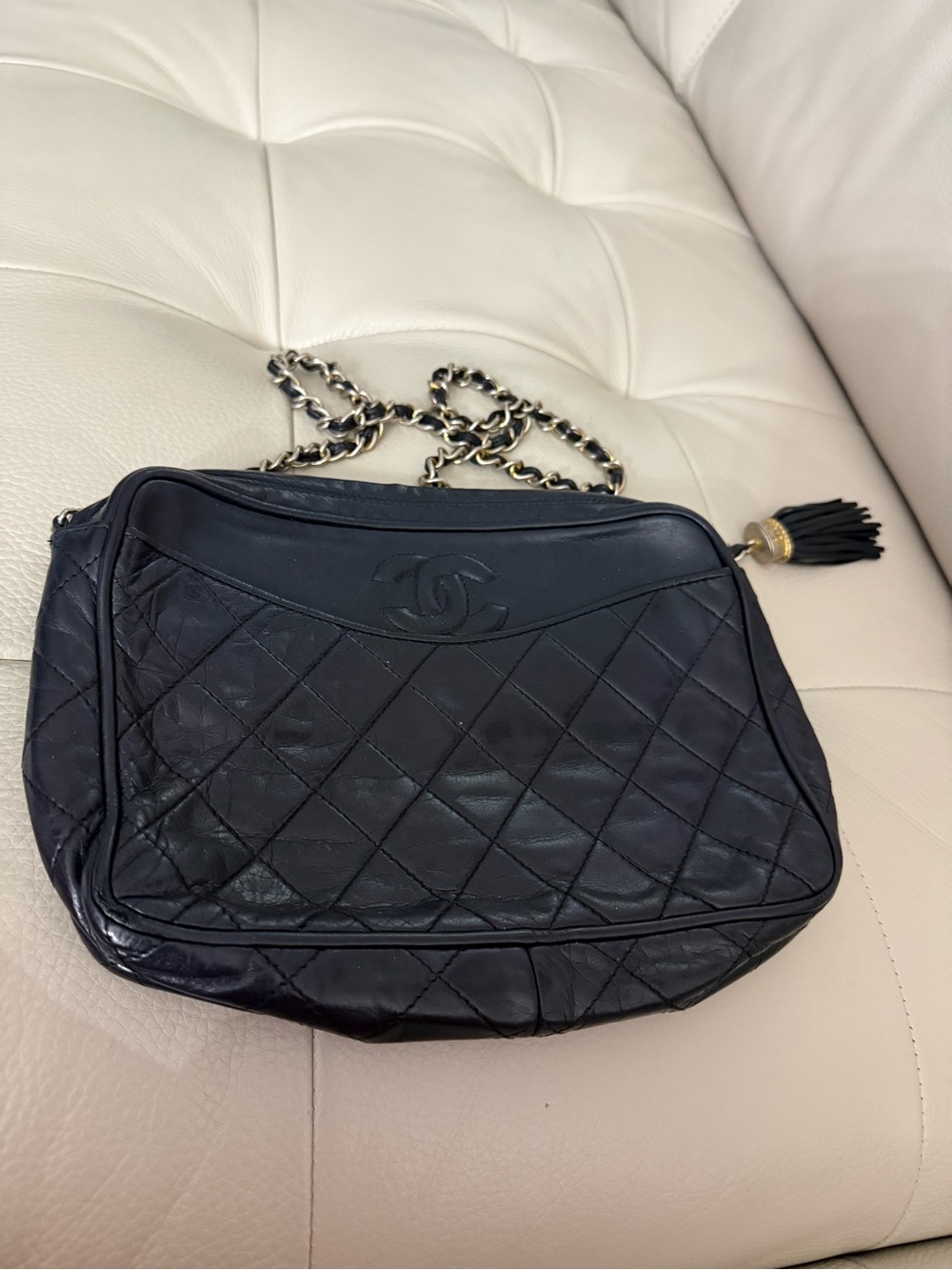 CHANEL Black Quilted Lambskin Shoulder Bag with Tassel